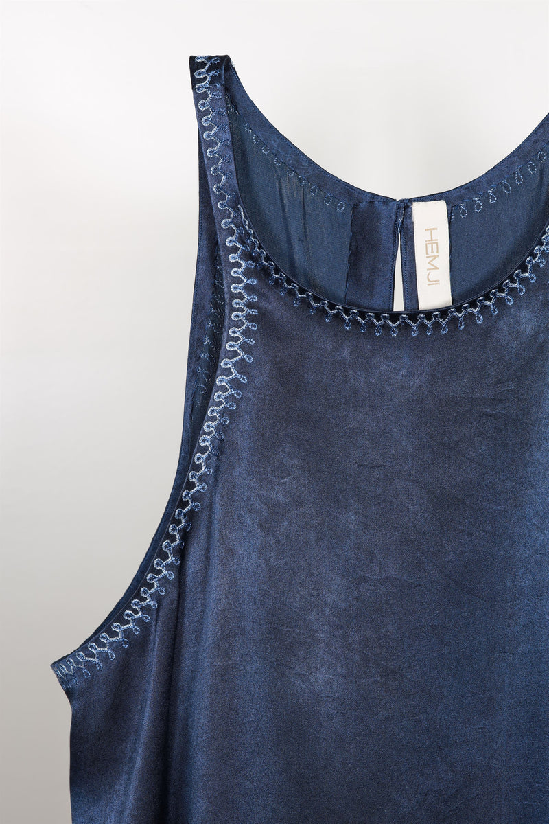 New Season Summer to Fall 2024-Top Lounge Silk Midnight Blue-MB/S/016-Suzanne-Fashion Edit Hemji - Shop Cult Modern