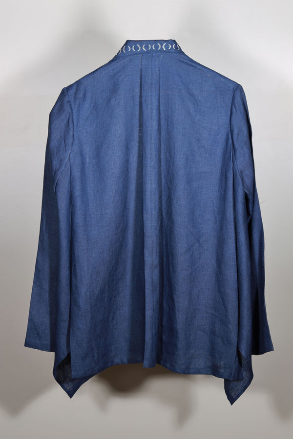 New Season Summer to Fall 2023-Shirt Embellished Linen Midnight Blue-MB/L/029-Suzanne-Fashion Edit Hemji - Shop Cult Modern