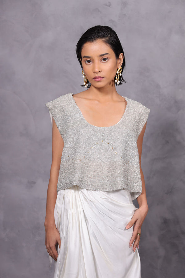 New Season Summer to Fall 2023-Limited Edition-Top Embroidered Cotton Silver-CH2/12-Senso-Fashion Edit Hemji - Shop Cult Modern