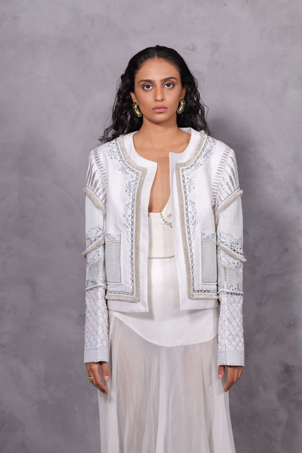 New Season Summer to Fall 2023-Limited Edition-Jacket Embroidered Linen White-CH2/18-Senso-Fashion Edit Hemji - Shop Cult Modern