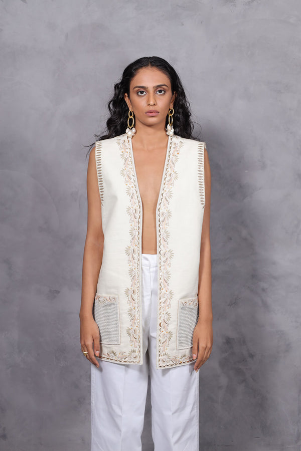 New Season Summer to Fall 2023--Jacket Bundi Embroidered Linen Off White-CH2/15-Senso-Fashion Edit Hemji - Shop Cult Modern