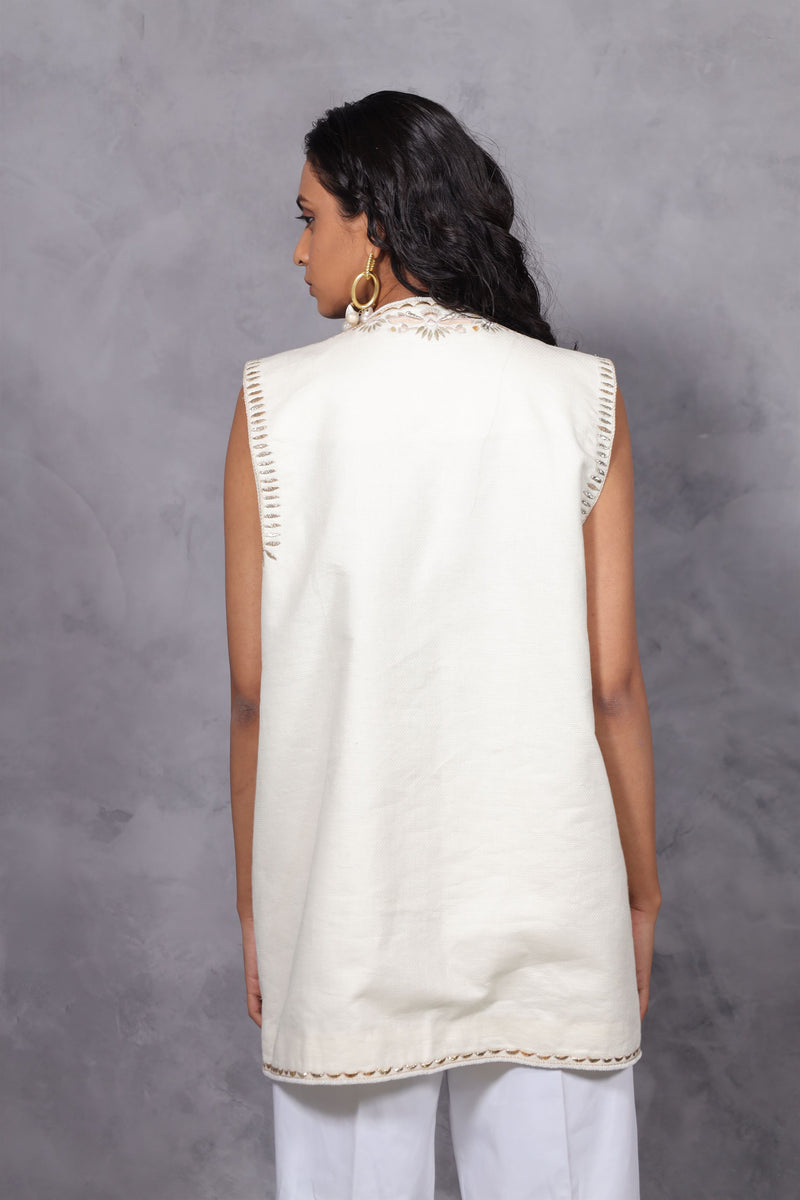 New Season Summer to Fall 2023--Jacket Bundi Embroidered Linen Off White-CH2/15-Senso-Fashion Edit Hemji - Shop Cult Modern