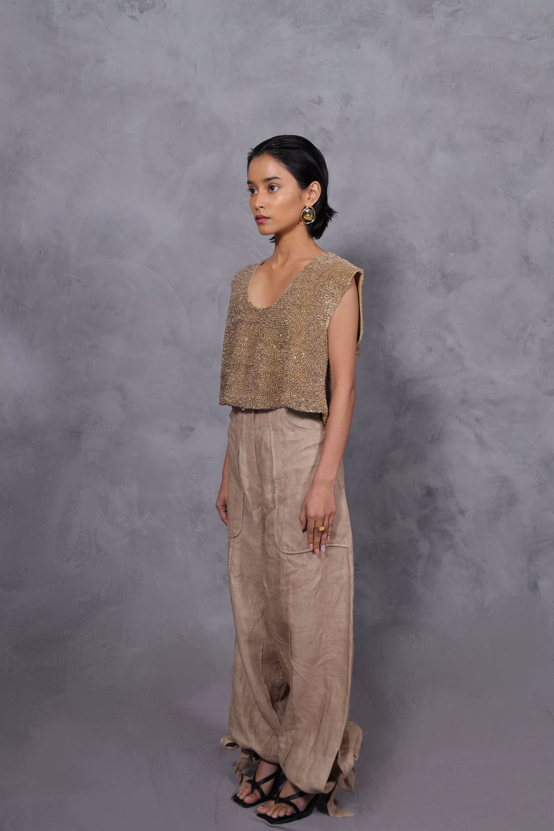 New Season Summer to Fall 2023-Limited Edition-Top Embroidered Cotton Gold-CH2/10-Senso-Fashion Edit Hemji - Shop Cult Modern