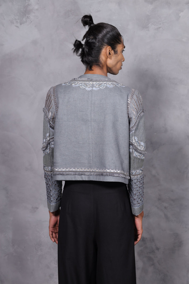 New Season Summer to Fall 2023-Limited Edition-Jacket Embroidered Linen Midnight Mist-CH2/19-Senso-Fashion Edit Hemji - Shop Cult Modern