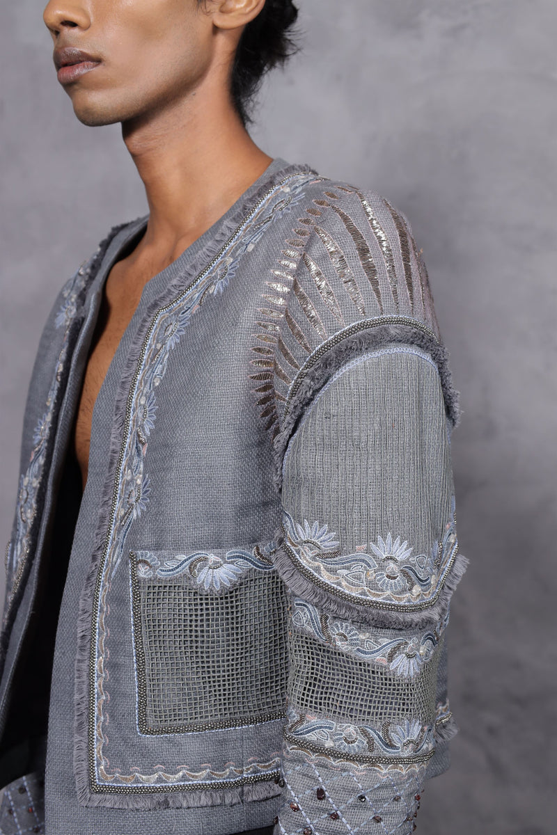 New Season Summer to Fall 2023-Limited Edition-Jacket Embroidered Linen Midnight Mist-CH2/19-Senso-Fashion Edit Hemji - Shop Cult Modern
