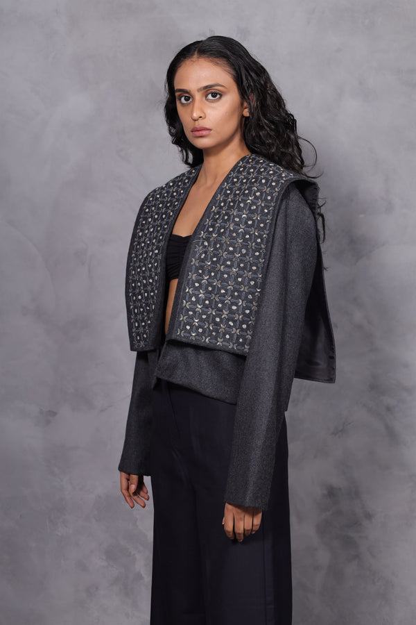 New Season Summer to Fall 2023--Jacket Embroidered Wool Dark Grey-CH2/17-Senso-Fashion Edit Hemji - Shop Cult Modern