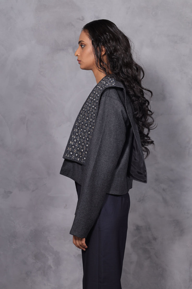New Season Summer to Fall 2023--Jacket Embroidered Wool Dark Grey-CH2/17-Senso-Fashion Edit Hemji - Shop Cult Modern