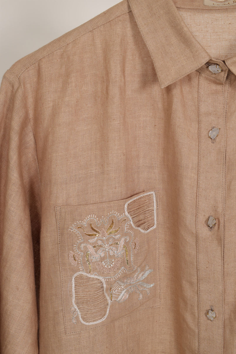 New Season Summer to Fall 2024-Shirt Embroidered Linen Beige-BR/L/023-Suzanne-Fashion Edit Hemji - Shop Cult Modern