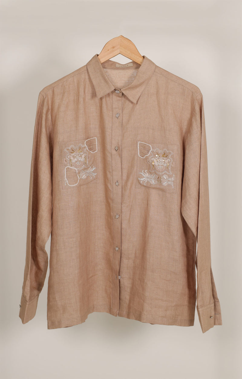 New Season Summer to Fall 2024-Shirt Embroidered Linen Beige-BR/L/023-Suzanne-Fashion Edit Hemji - Shop Cult Modern