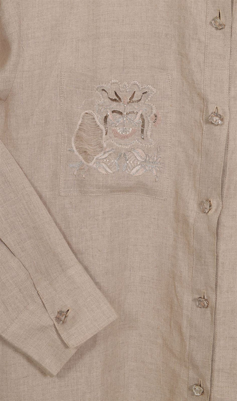 New Season Summer to Fall 2024-Shirt Embroidered Linen Beige-EC/L/022-Suzanne-Fashion Edit Hemji - Shop Cult Modern