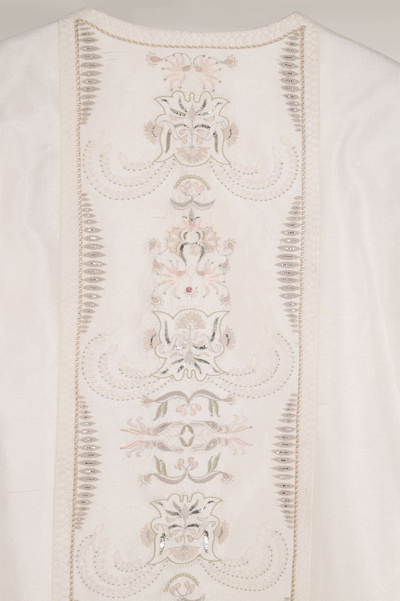 New Season Summer to Fall 2024-Overlay Cape Embroidered Silk Pearl White-WH/S/048-Suzanne-Fashion Edit Hemji - Shop Cult Modern