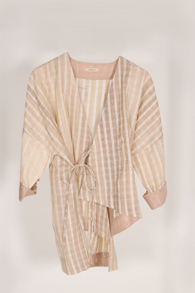 New Season Summer to Fall 2024-Kimono Tie Up Silk Ecru-CR/S/063-Suzanne-Fashion Edit Hemji - Shop Cult Modern