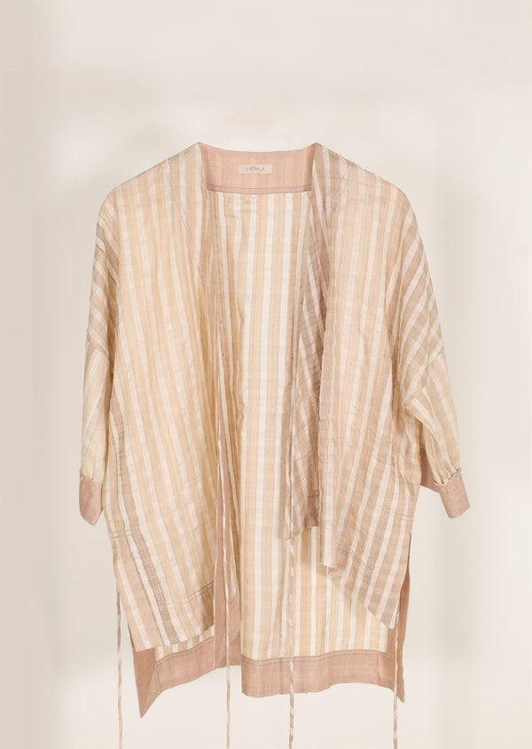New Season Summer to Fall 2023-Kimono Tie Up Silk Ecru-CR/S/063-Suzanne-Fashion Edit Hemji - Shop Cult Modern