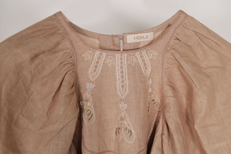 New Season Summer to Fall 2024-Top Flouncy Linen Beige-BG/L/052-Suzanne-Fashion Edit Hemji - Shop Cult Modern