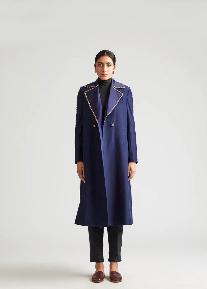 New Season Summer to Fall 2024 Trench Jacket Rousseau Sapphire Kshitij Jalori - Shop Cult Modern