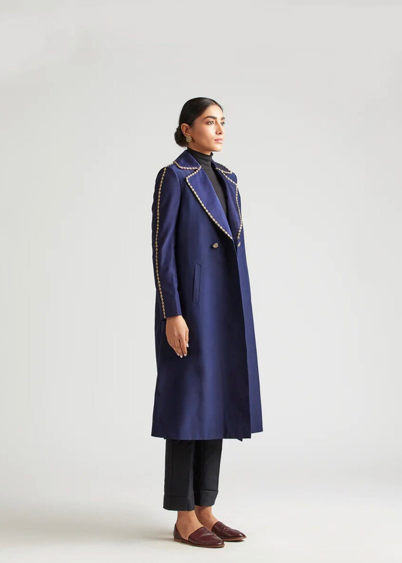 New Season Summer to Fall 2024 Trench Jacket Rousseau Sapphire Kshitij Jalori - Shop Cult Modern