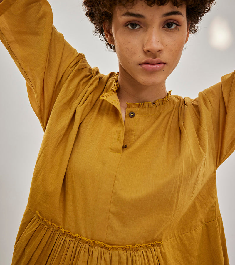 Buy Mustard Yellow Cotton Dress by Khara Khapas-ShopCultModern