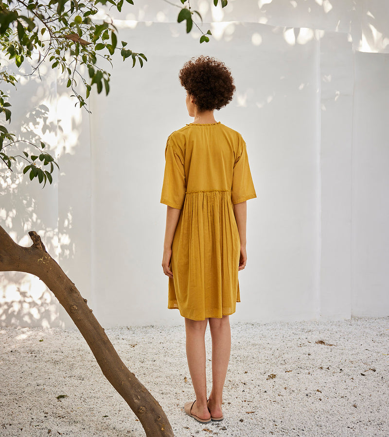 mustard yellow cotton dress Eclectic Wide Sleeve Dress