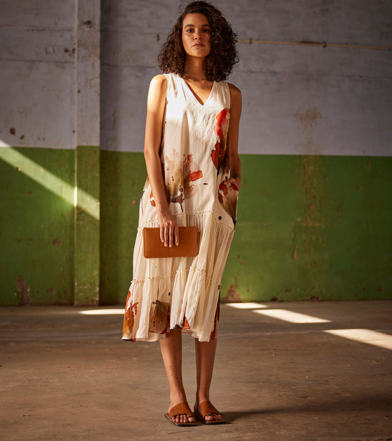 dresses made of thin indian cotton for summer ShopCultModern-KharaKapas-Dress Cotton Off White-Fashion Edit Indian Summer -KW822
