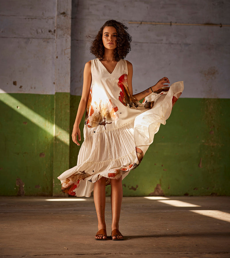 Summer Dress Cotton Off White-Fashion Edit Indian Summer-KW822-Khara Kapas - Shop Cult Modern