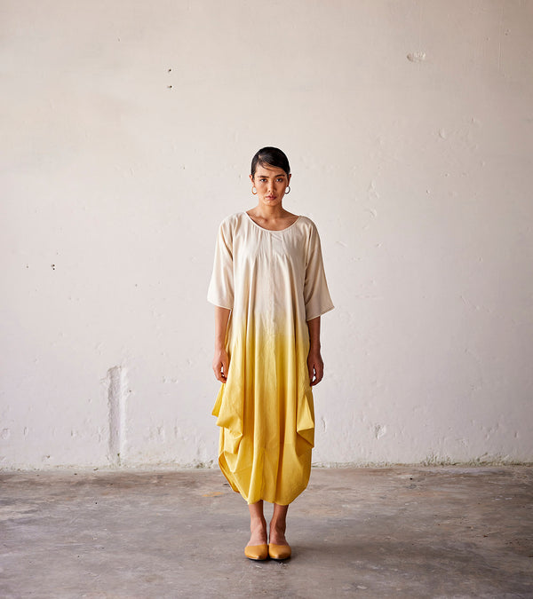 Summer Dress Cotton Dyed-Yellow Ombre-Fashion Edit Indian Summer-KW808-Khara Kapas - Shop Cult Modern