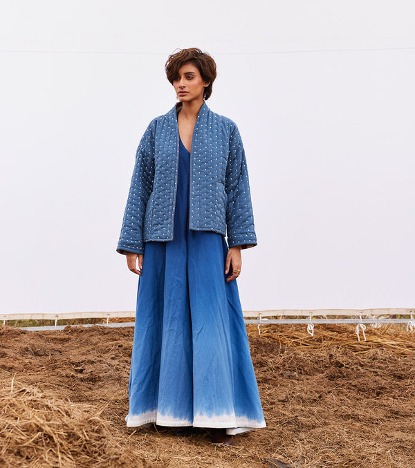 New Season Spring Summer 2024-Jacket-Cotton Herringbone Cyan Blue-KW913-Fashion Edit Diana by Khara Kapas - Shop Cult Modern