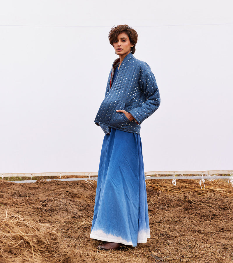 New Season Spring Summer 2024-Jacket-Cotton Herringbone Cyan Blue-KW913-Fashion Edit Diana by Khara Kapas - Shop Cult Modern