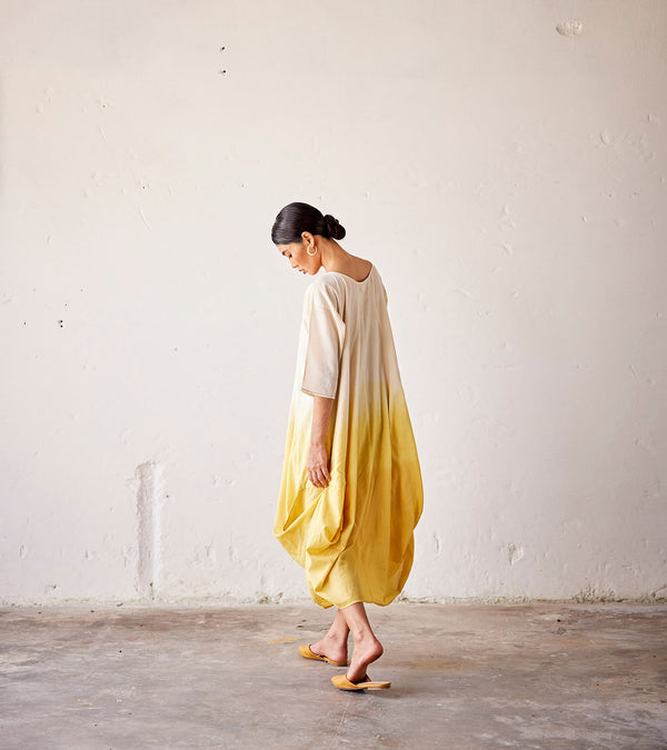 Summer Dress Cotton Dyed-Yellow Ombre-Fashion Edit Indian Summer-KW808-Khara Kapas - Shop Cult Modern