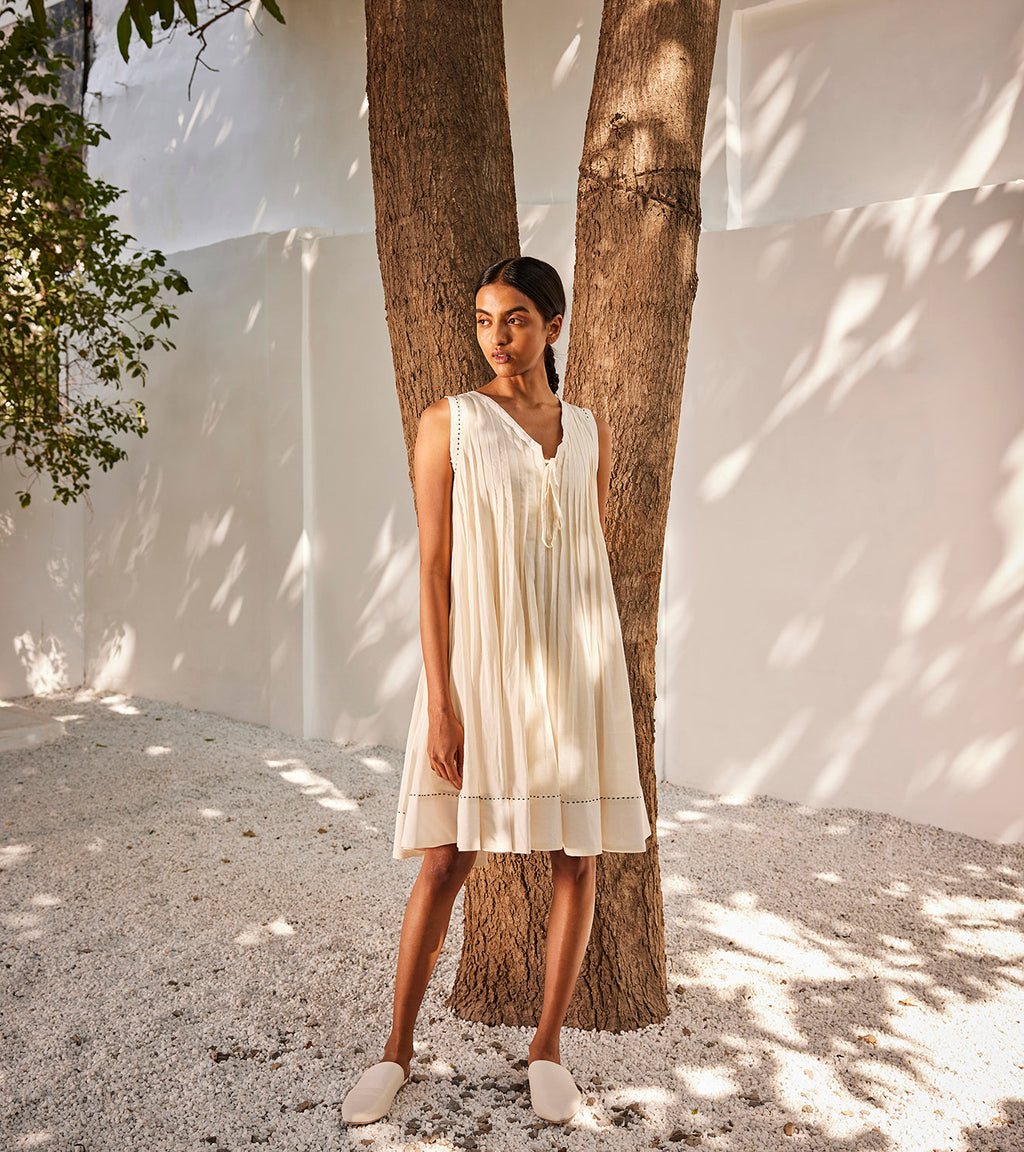 Buy Ecru Cotton Mul Dress by Khara Kapas-Shop Cult Modern