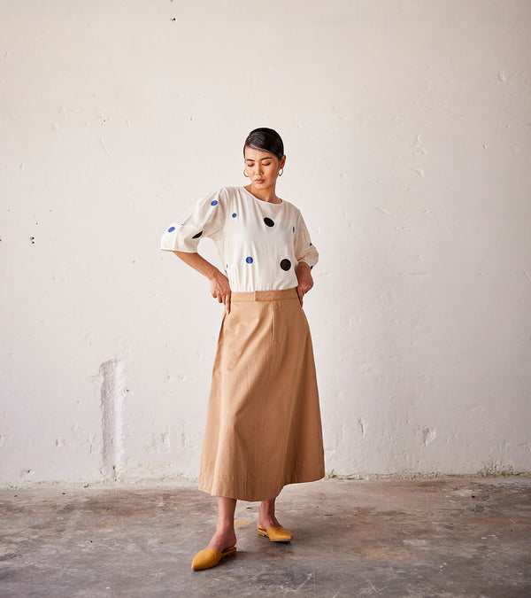 Summer Skirt Heavy Weight Twill-Khaki-Fashion Edit Indian Summer-KW811-Khara Kapas - Shop Cult Modern