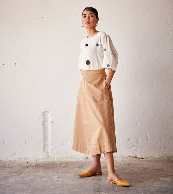 Summer Skirt Heavy Weight Twill-Khaki-Fashion Edit Indian Summer-KW811-Khara Kapas - Shop Cult Modern