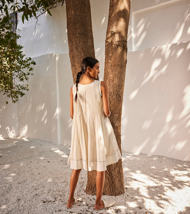 mulmul cotton dress Mata Traders 100% Mulmul Cotton Alma Pintucked Dress in Slate Blue XS