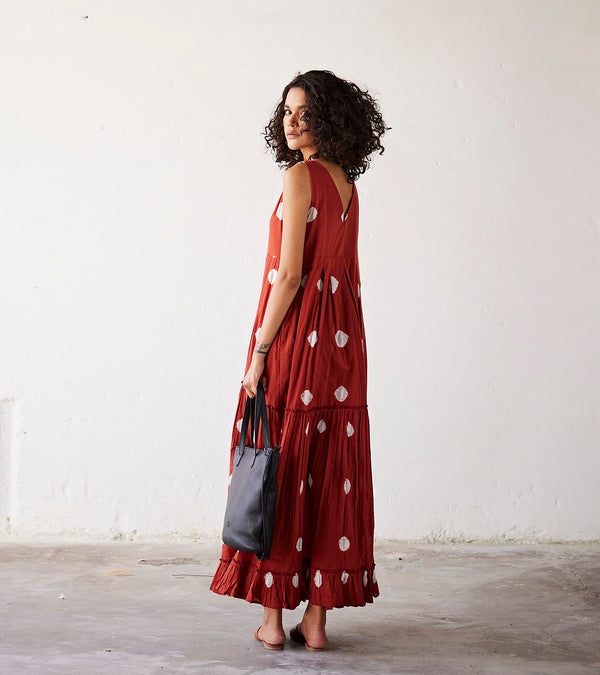 Summer Dress Cotton Tiedye-Red-Fashion Edit Indian Summer-KW827-Khara Kapas - Shop Cult Modern