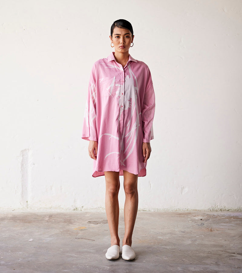 Summer Dress Shirtdress Cotton Pale Pink-Fashion Edit Indian Summer-KW828-Khara Kapas - Shop Cult Modern