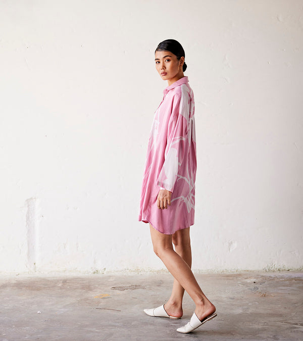 Summer Dress Shirtdress Cotton Pale Pink-Fashion Edit Indian Summer-KW828-Khara Kapas - Shop Cult Modern