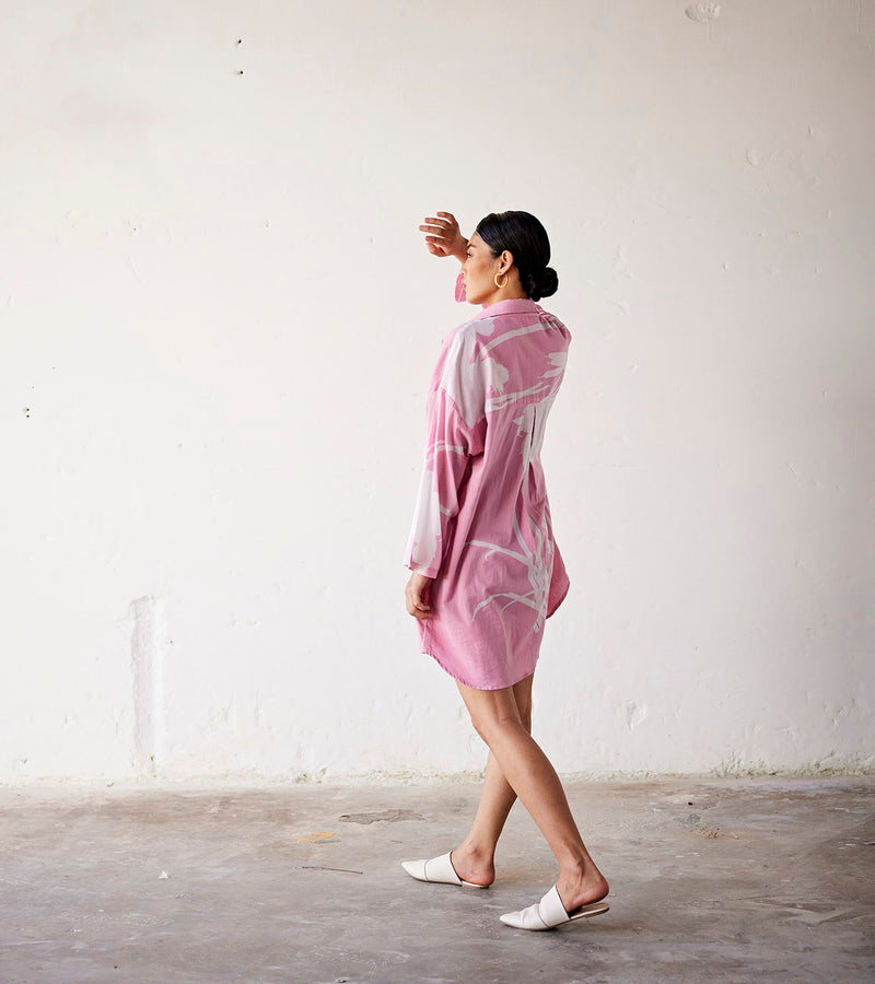 Summer Dress Shirtdress Cotton Pale Pink-Fashion Edit Indian Summer-KW828-Khara Kapas - Shop Cult Modern
