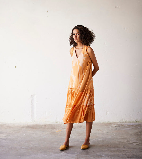 Summer Dress Cotton Yellow Orange-Fashion Edit Indian Summer-KW829-Khara Kapas - Shop Cult Modern