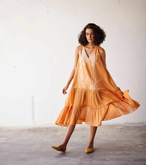 Summer Dress Cotton Yellow Orange-Fashion Edit Indian Summer-KW829-Khara Kapas - Shop Cult Modern