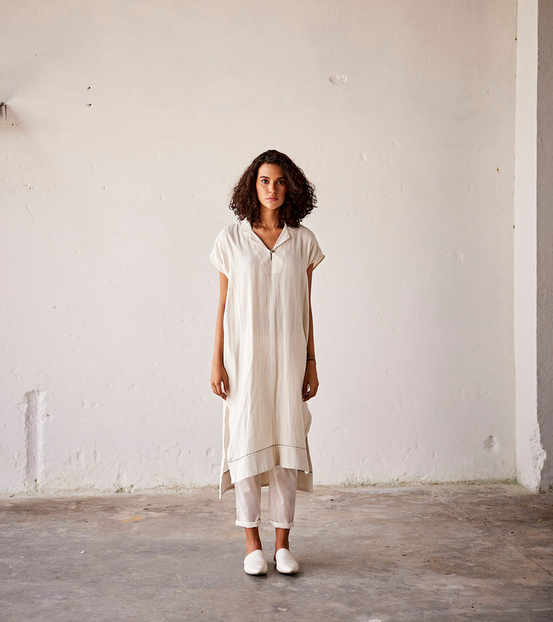 Summer Co-Ord Set White-Gauge Cotton-Fashion Edit Indian Summer-KW814-Khara Kapas - Shop Cult Modern