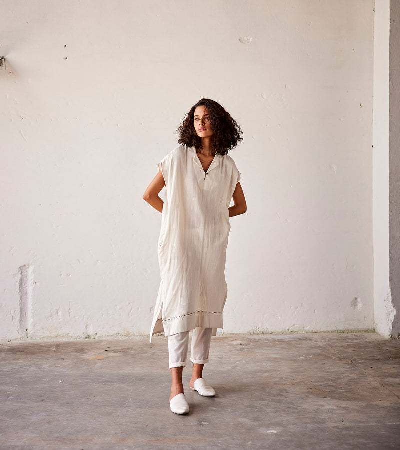 Summer Co-Ord Set White-Gauge Cotton-Fashion Edit Indian Summer-KW814-Khara Kapas - Shop Cult Modern