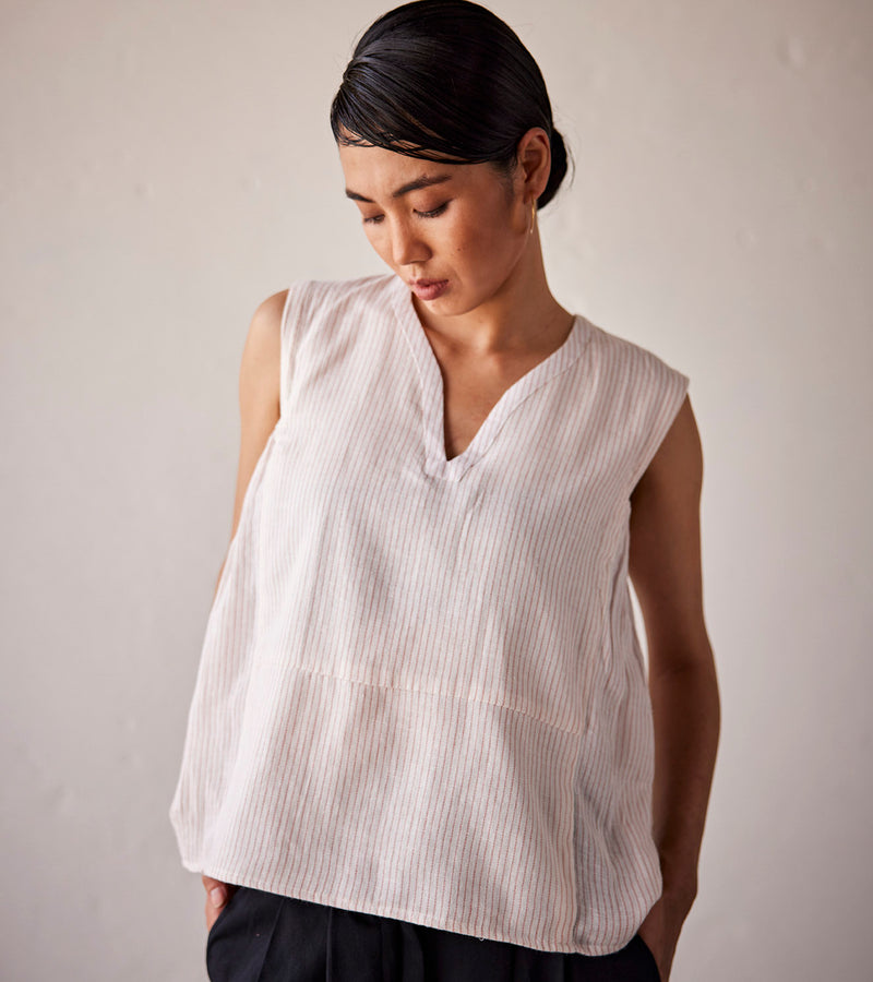 Summer Blouse Cotton Stripe-Off White-Fashion Edit Indian Summer-KW816-Khara Kapas - Shop Cult Modern