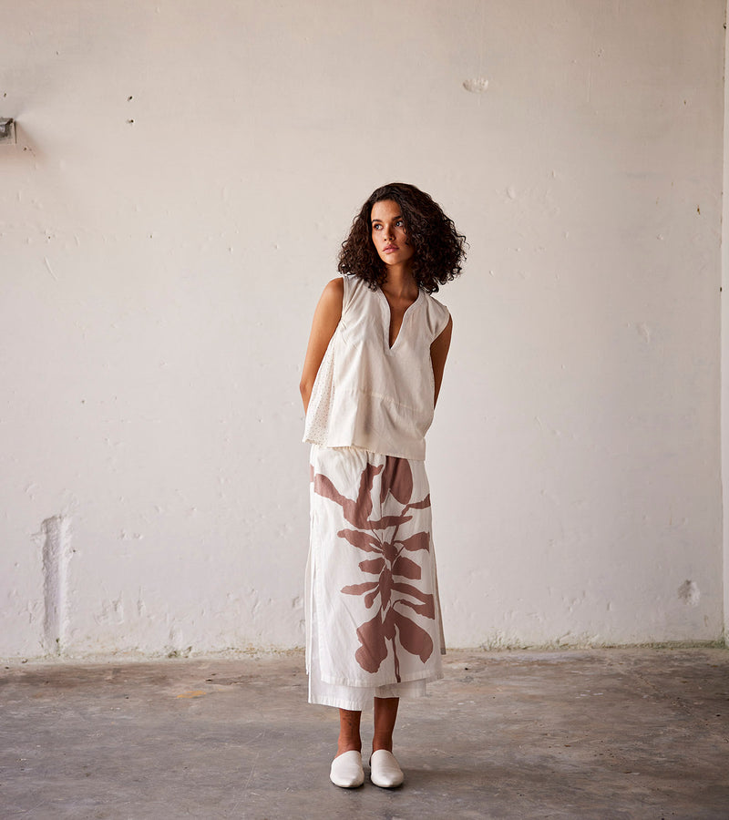 Summer Skirt-Off white mauve-Trouser Cotton Fashion Edit Indian Summer-KW818-Khara Kapas - Shop Cult Modern