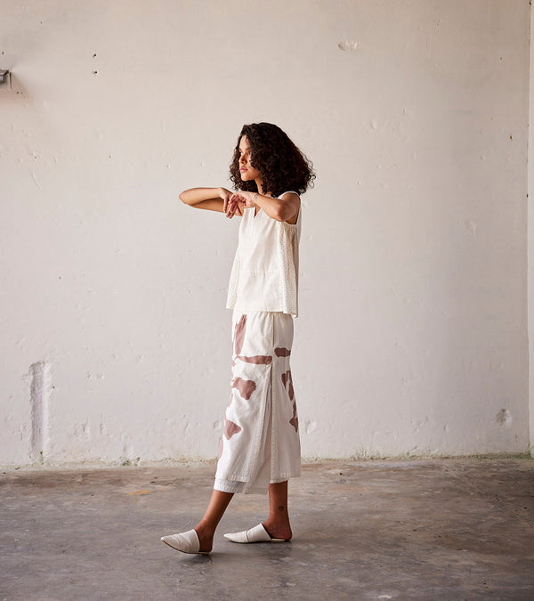 Summer Skirt-Off white mauve-Trouser Cotton Fashion Edit Indian Summer-KW818-Khara Kapas - Shop Cult Modern