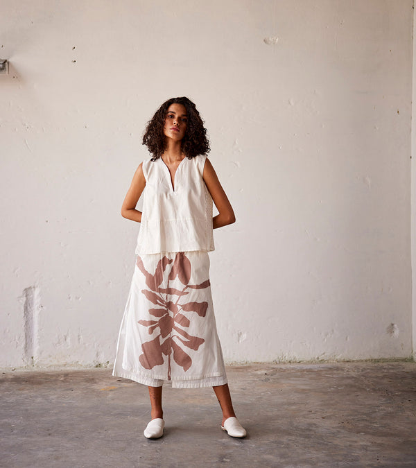 Summer Skirt-Off white mauve-Trouser Cotton Fashion Edit Indian Summer-KW818-Khara Kapas - Shop Cult Modern