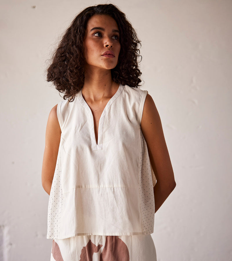 Summer Blouse Cotton Printed-Off White-Fashion Edit Indian Summer-KW817-Khara Kapas - Shop Cult Modern