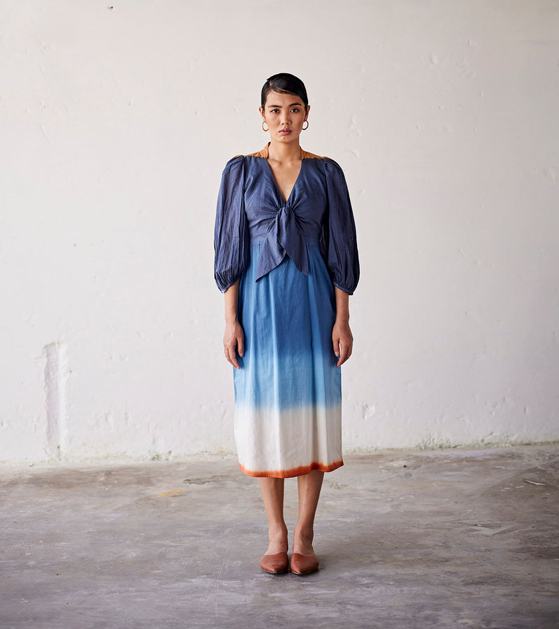 Summer Dress Cotton Tie-up-Omber Blue-Fashion Edit Indian Summer-KW830-Khara Kapas - Shop Cult Modern