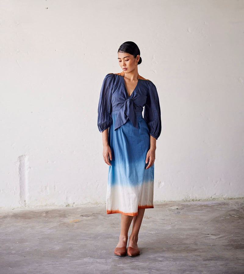 Summer Dress Cotton Tie-up-Omber Blue-Fashion Edit Indian Summer-KW830-Khara Kapas - Shop Cult Modern