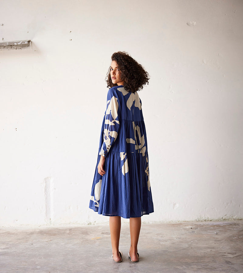 ShopCultModern-KharaKapas-Dress Cotton Dropwaist-Navy Blue-Fashion Edit Indian Summer-KW785 ShopCultModern-KharaKapas-Dress Cotton Dropwaist-Navy Blue-Fashion Edit Indian Summer-KW785