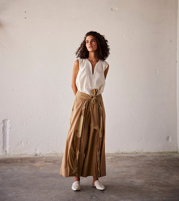 Summer Pant Cotton Pleat-Camel Brown-Fashion Edit Indian Summer-KW820-Khara Kapas - Shop Cult Modern