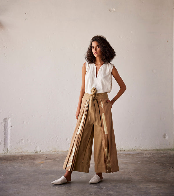 Summer Pant Cotton Pleat-Camel Brown-Fashion Edit Indian Summer-KW820-Khara Kapas - Shop Cult Modern